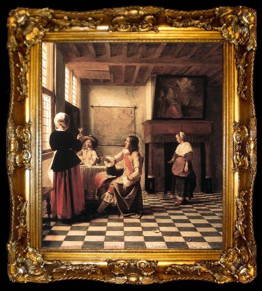 framed  HOOCH, Pieter de A Woman Drinking with Two Men s, ta009-2
